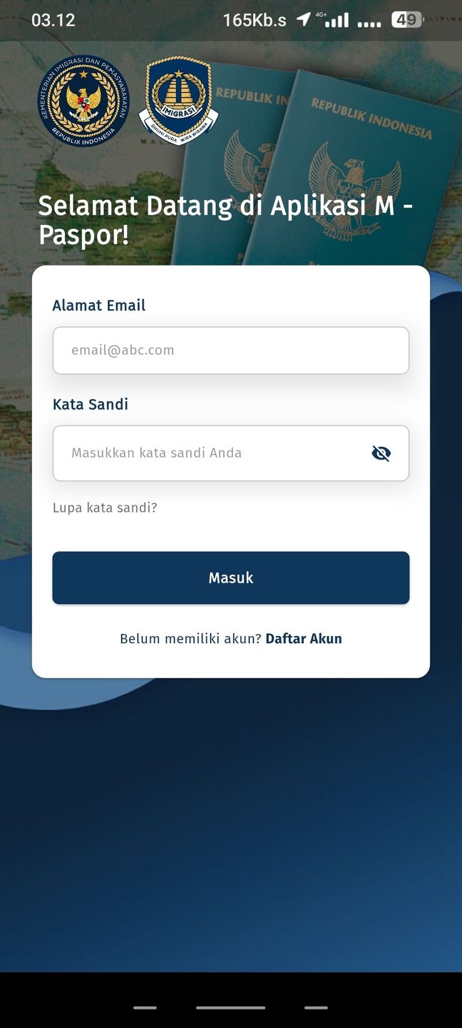 Cuplikan aplikasi M-Paspor 1 dari 7